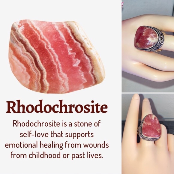 Natural Pink Rhodochrosite Gemstone Handmade Ring - Picture 5 of 7
